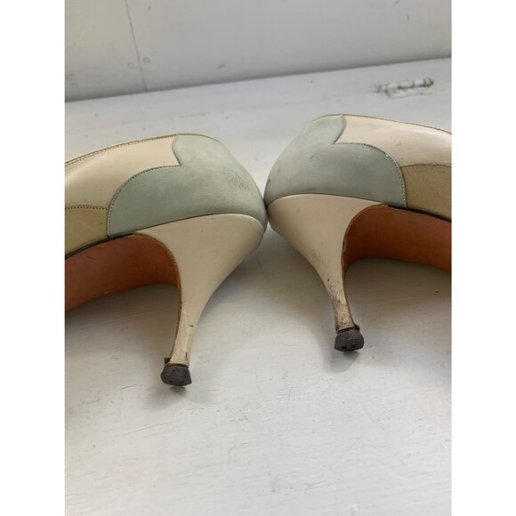 60s Off White Heels Pointy Toe 8 Narrow Vintage Midcentury Shoes Johansen - Picture 4 of 10